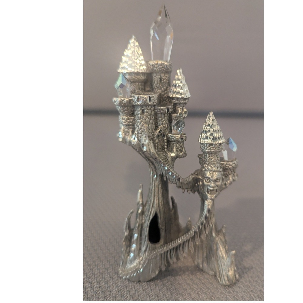 VTG 1989 Pewter Wizard's Castle Figurine with 4 Crystal Points Gothic Face 5"
